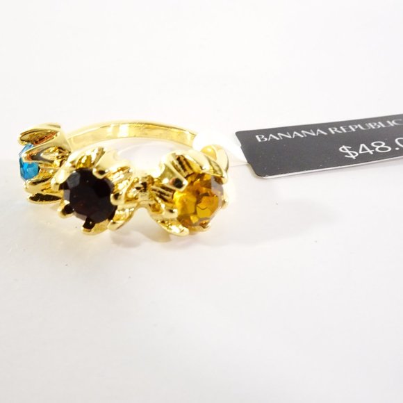 Banana Republic Roots of BR round Three Stone Crystal Ring 5 6 7 8 NWT 48 - Picture 4 of 9